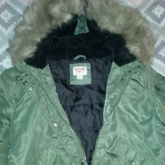 Mossimo Girls XL Army Green Fur Hood Aviator Coat - Picture 2 of 8